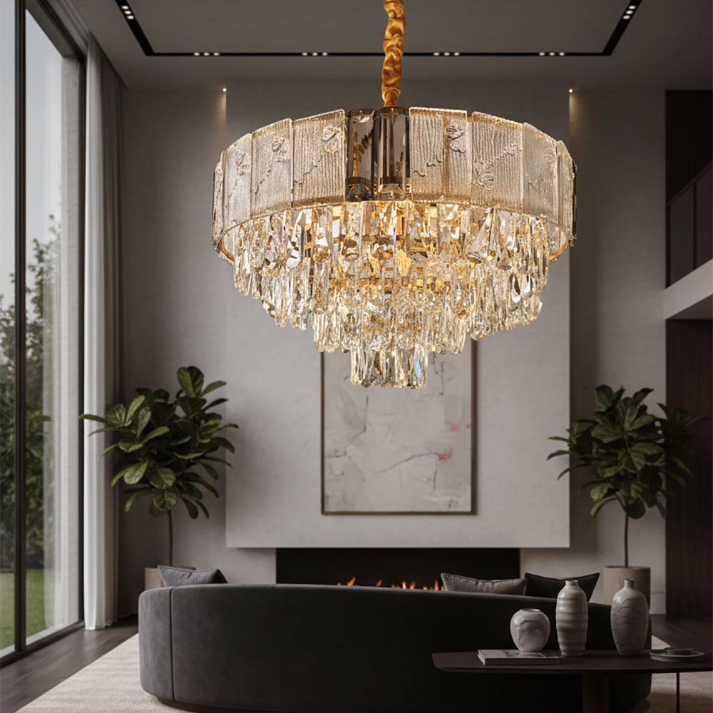 LUSTRE CRISTAL AVEC TOUCHE NOIR DESIGN MODERNE 40 cm – Image 5