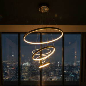 LUSTRE TRIPLE CERCLE DOREE