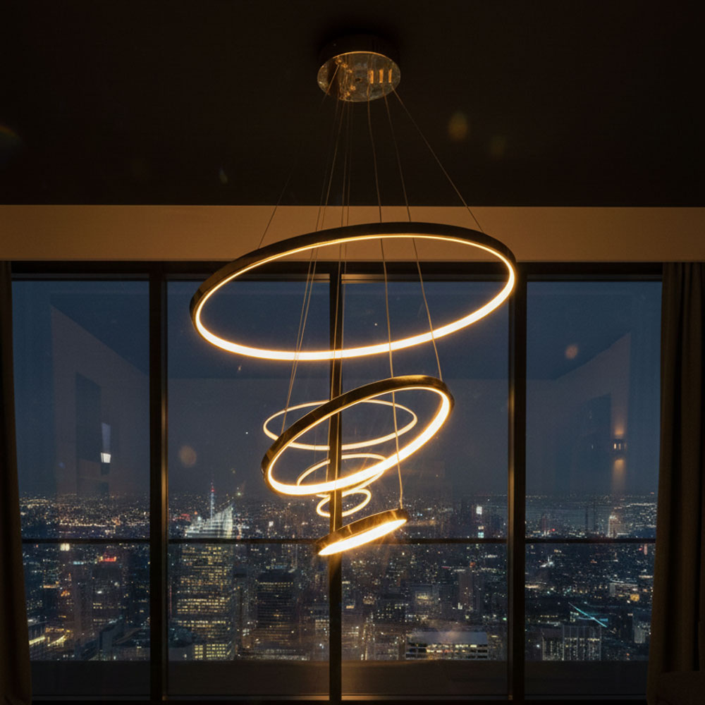 LUSTRE TRIPLE CERCLE DOREE