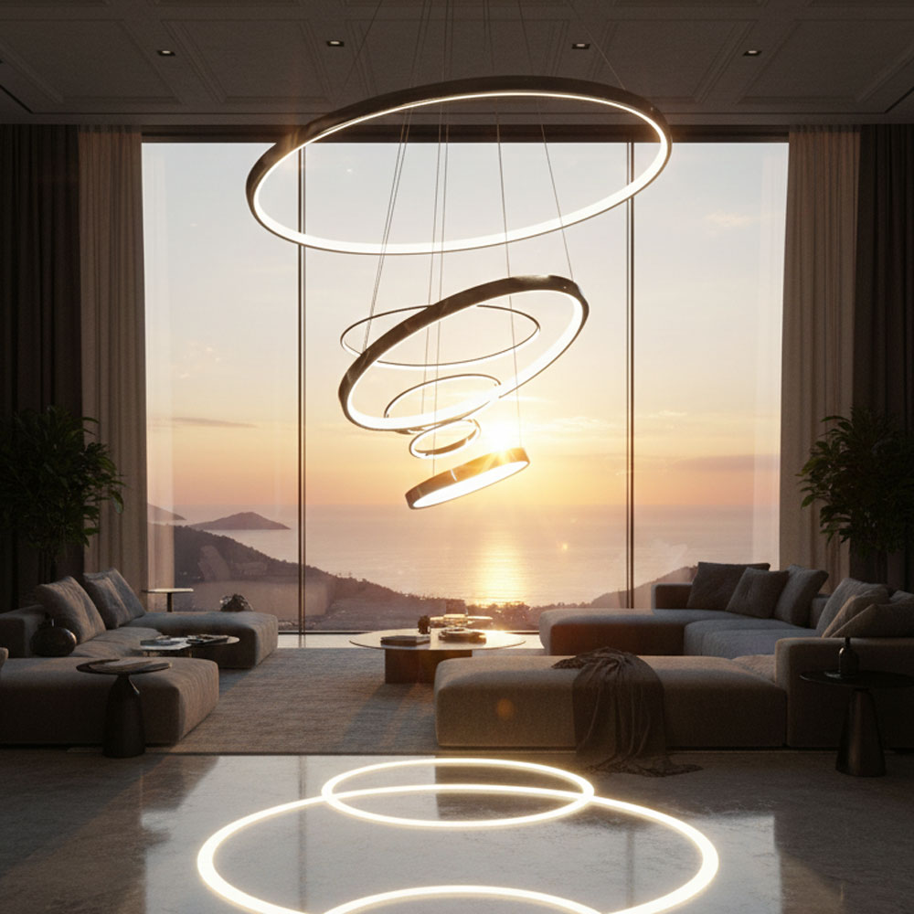 LUSTRE TRIPLE CERCLE DOREE – Image 2