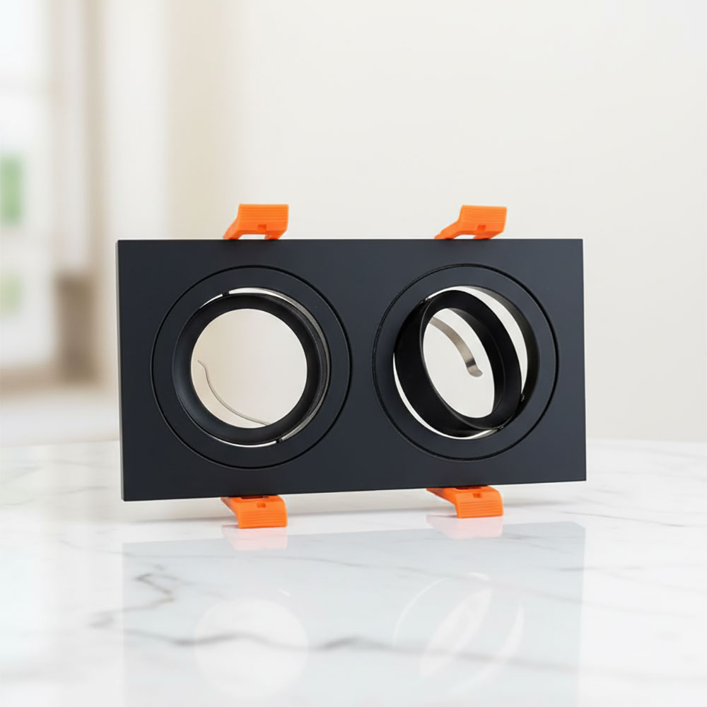 SOCLE ORIENTABLE DOUBLE CARRE NOIR/BLANC METALLIQUE – Image 2